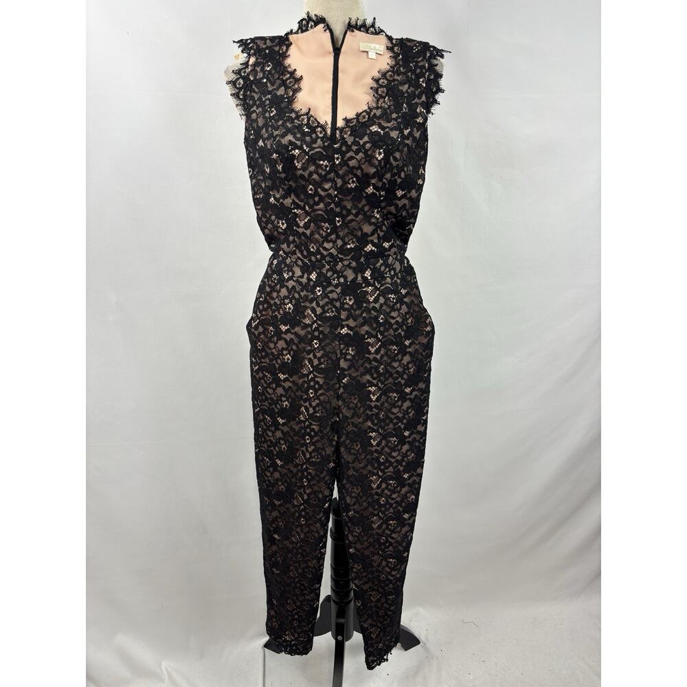 Shoshanna Sierra Jumpsuit Black Lace 0 Sleeveless Lined Pockets Cropped V-neck